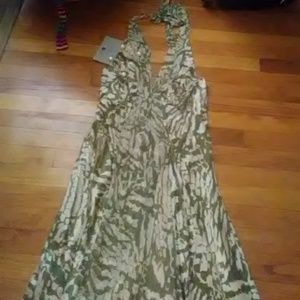 Green and off white dress